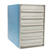 A blue 6-drawer tissue cassette storage cabinet with a metal front.