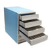 A blue 6-drawer tissue cassette storage cabinet with a metal front.