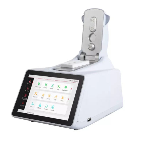 A white micro-volume spectrophotometer with a built-in 7-inch color touch screen, model Nano-3100, designed for laboratory use.