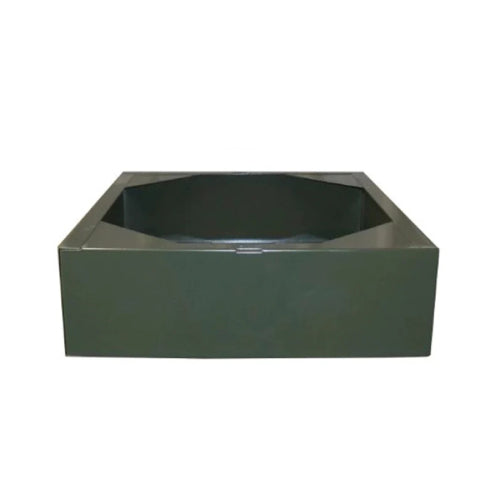 Front-facing studio view of a dark grey heavy-duty metal base stand designed to support stacked laboratory storage cabinets.