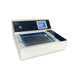 A laboratory tissue flotation bath with a digital touch screen display, heating element, and a glass basin.
