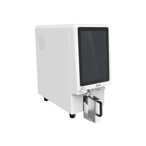 A white ultraviolet microscope slide printer with a 10-inch color touchscreen display and a barcode scanner. The brand 4E's USA is visible on the equipment.