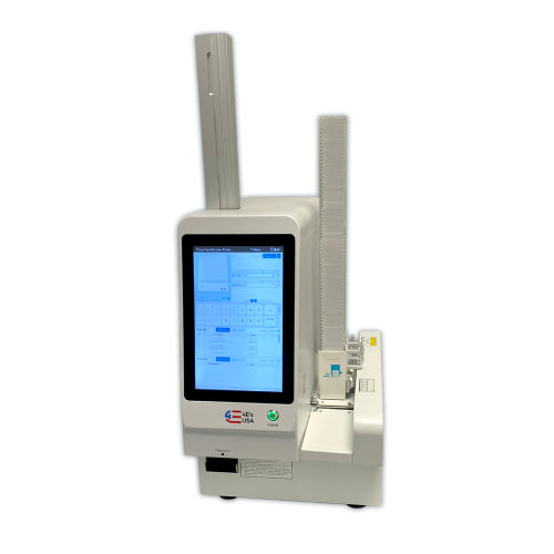 4E's Ultraviolet tissue cassette printer featuring a touchscreen display and vertical cassette hoppers