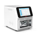 Studio three-quarter angle product view of a 4E's USA 96-throughput nucleic acid extraction system against a white background, highlighting its white housing, side ventilation panels, touchscreen interface, and visible internal chamber