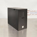 Front angled perspective view of a 4E's USA CytoCube portable cell counter on a stainless steel surface, featuring its compact matte black housing, vertical indicator lights, sample insertion slot, and lower power button