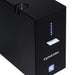 Close-up angled view of the 4E's USA CytoCube portable cell counter with a sample slide inserted into the front slot, displaying illuminated blue status lights, the CytoCube logo branding, and the power button