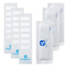 Studio product view of EasyFive cell counting slides for the CytoCube portable cell counter, showing three unsealed rectangular slides with numbered sample chambers and three individually sealed packaging pouches labeled with 200um thickness
