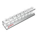 Studio product view of a 4E's USA 8-position magnetic separation rack for 1.5 mL microcentrifuge tubes against a white background, highlighting its silver metallic single-row frame, red brand logo, and loaded sample tubes