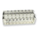 Studio product view of a 4E's USA magnetic separation rack loaded with transparent PCR tube strips against a white background, highlighting its compact silver metallic block design