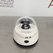 4E's USA brand new mini centrifuge ka back angle view, jisme rear power socket connection, safety latch mechanism, transparent dome lid, aur compact housing base saaf dikhai de rahe hain.   