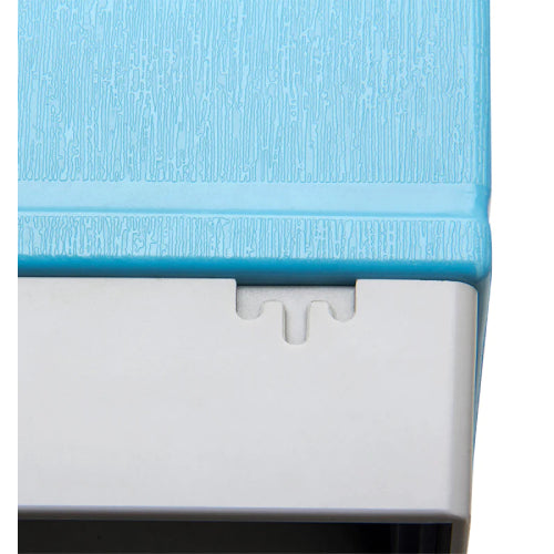 A blue 6-drawer tissue cassette storage cabinet with a metal front.