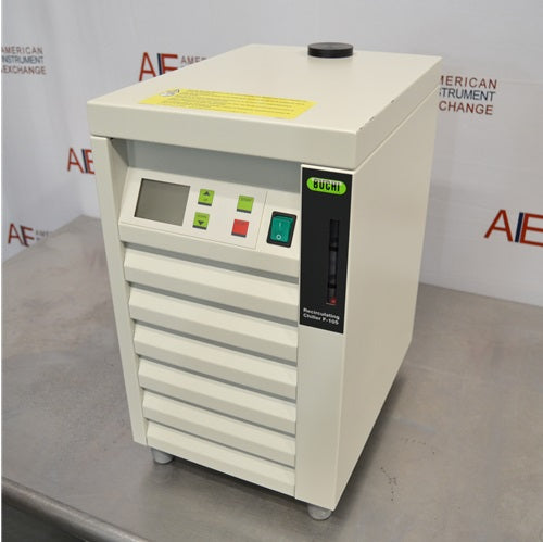 An alternative angled view of a Büchi F-105 recirculating chiller available from American Instrument Exchange, showing the unit's control panel and vented exterior.