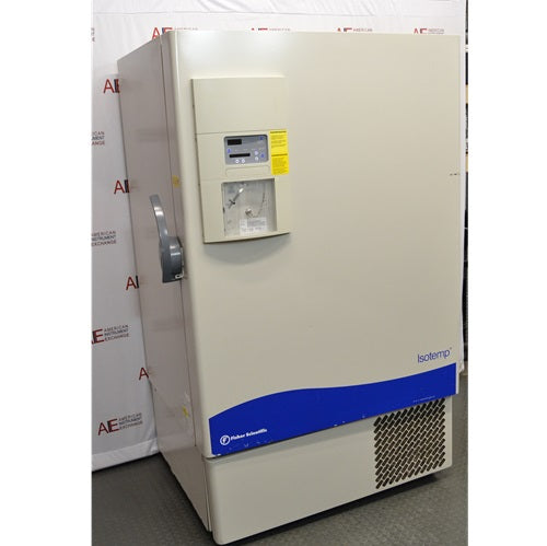 An alternative angled view of a Fisher Isotemp IU2886D ultra-low freezer available from American Instrument Exchange, showing the beige unit and its control panel.