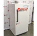 An alternative angled view of a VWR explosion-proof refrigerator available from American Instrument Exchange, showing its solid white exterior door, safety warning labels, and vertical handle.