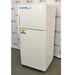 An alternative angled view of a white VWR general purpose laboratory refrigerator/freezer combo in front of an American Instrument Exchange backdrop, showing its front doors, right side panel, vertical handles, and caution label.