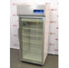 An alternative front-facing view of a Thermo Scientific TSX3005GA high-performance lab refrigerator available from American Instrument Exchange, showing its glass door, internal wire shelving, and top-mounted digital control panel.