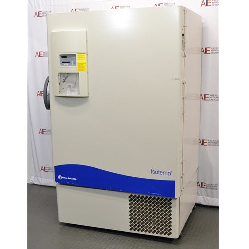An angled view of a Fisher Isotemp IU2886D ultra-low freezer available from American Instrument Exchange, showing its beige exterior and control panel.