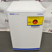 Angled view of Fisherbrand Isotemp undercounter freezer model 05FFEEFSA with flammable storage warning label