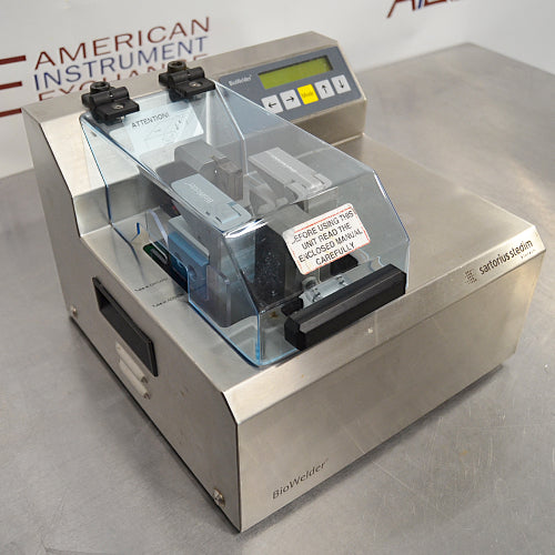 Angled view of Sartorius Stedim BioWelder automated tubing welder with digital control panel