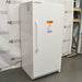 Angled view of a white VWR general purpose laboratory freezer with vertical door handle