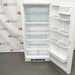 Studio view of the Fisher Isotemp laboratory refrigerator model 17LREEFSA with its white door open, showcasing the interior cabinet equipped with multiple adjustable glass shelves, dual bottom crisper drawers, and various door storage bins