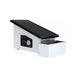 Side angled view of a Four E's Scientific slide warmer featuring an angled black heating surface, digital side control panel, and a pull-out storage drawer on a white background.