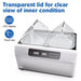 Promotional product graphic of the Four E's USA 24L Per4mance water bath highlighting its transparent lid, LED display, and touch key controls
