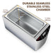 Angled product diagram of the Four E's USA 5L Per4mance dual inline water bath detailing interior chamber dimensions