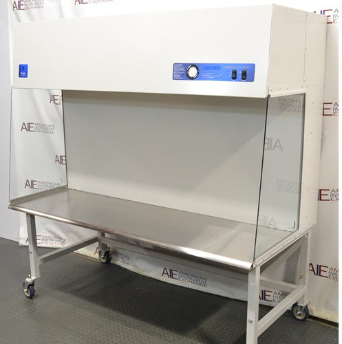 Angled front view of a Labconco clean bench on wheels.