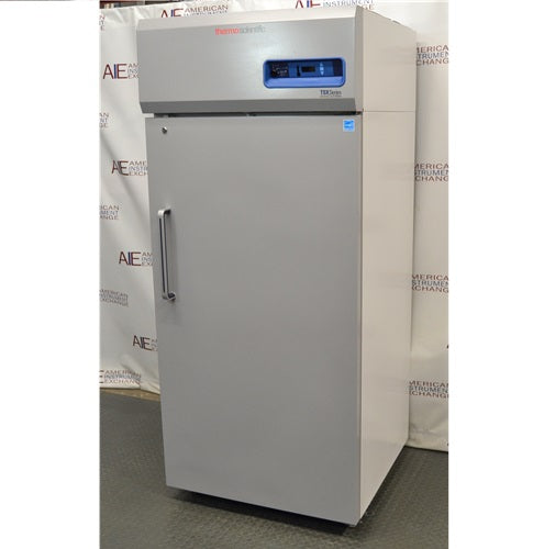 Angled front-left view of Thermo Scientific freezer.
