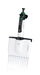 A front view of an upright BRANDTECH Transferpette S 12-channel adjustable pipette featuring a white body with green accents, a digital volume display window, top plunger button, and twelve clear pipette tips attached at the base.