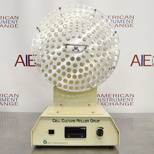 Front view of Bellco Biotechnology Cell Culture Roller Drum with circular rotating tube rack and digital control base