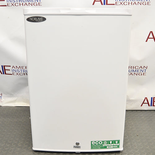 Front view of Norlake Scientific undercounter laboratory refrigerator with key lock and eco-friendly label