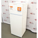 An elevated front-angled view of a white Thermo Scientific flammable material combination refrigerator/freezer, showing safety warning labels on the top freezer door and the main refrigerator compartment door against an American Instrument Exchange backdrop.