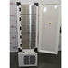 The interior of the open Fisherbrand Isotemp ultra-low temperature freezer, displaying five individual stainless steel inner compartment doors, positioned in front of an American Instrument Exchange backdrop.