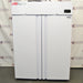 Front view of a closed LABRepCo Futura LABLD-49-FA double solid-door laboratory freezer showing the integrated handles and top digital control display.