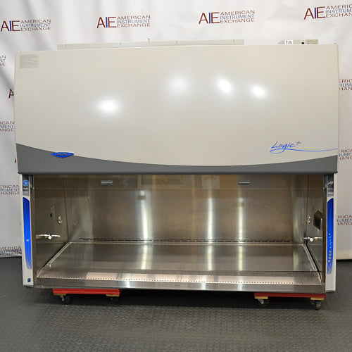 Labconco Purifier Logic+ 6' Biosafety Cabinet, white with a stainless steel work surface, blue accents, electronic display, positioned against a white background.