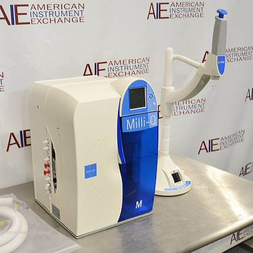 Side view of Millipore Milli-Q Advantage A10 water purification system with Q-POD dispenser