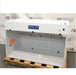 Straight-on front view of a Mystaire CleanPrep Station PCR workstation on a wooden pallet showing the internal rear shelf and sash window.