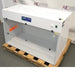 Mystaire CleanPrep Station PCR workstation on a wooden pallet showing the front sash window and interior rack.