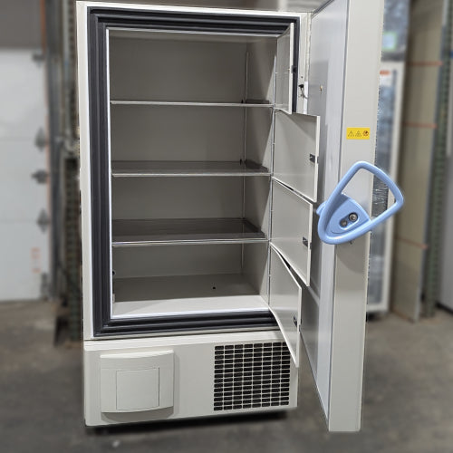 Open interior view of VWR40086A ultra-low temperature freezer showing four compartment doors and magnetic door gasket