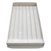 Grey plastic gravity feed pusher tray with multiple lanes and foam stops on a white background.