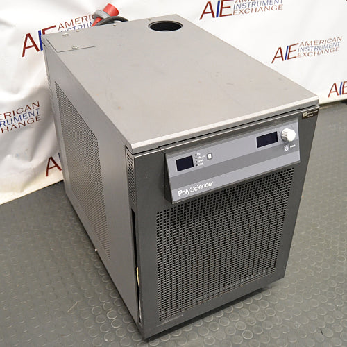 A PolyScience high-capacity recirculating chiller, with a digital display and control panel, in a laboratory setting.