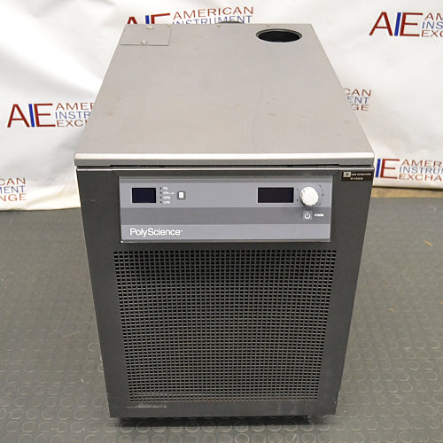 A PolyScience high-capacity recirculating chiller, with a digital display and control panel, in a laboratory setting.