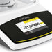 Close-up view of the color touchscreen display on a Sartorius Secura 120 analytical balance showing a digital weight reading, menu icons, and a partial view of the weighing pan.