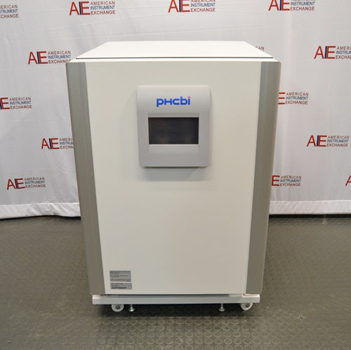 A single front-facing view of a PHCbi Cell-IQ series tri-gas cell culture incubator available from American Instrument Exchange, showing its control panel and white exterior.