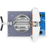 Front view of an open Tuttnauer 2340M manual autoclave showing three sterilization trays inside the chamber and the front control panel.