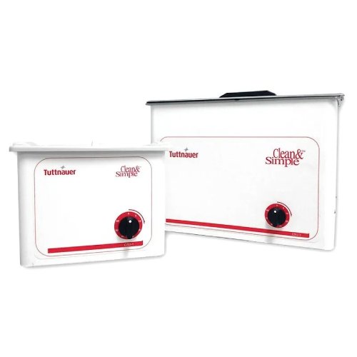 A white Tuttnauer 3-Gallon Ultrasonic Cleaner with a black handle and red labeling.
