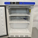 A white VWR undercounter laboratory freezer with a blue stripe on top, featuring a single door and control panel.