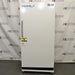 Front view of a VWR Model MFV-30 laboratory freezer on casters with a white door and vertical handle.